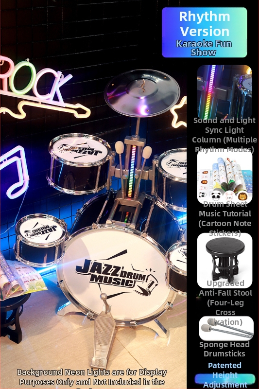 Detský bubnový set pre začiatočníkov — plastový západný perkusný nástroj, pre deti 4–6 rokov, rozmery 38×23,5×80 cm, 3C certifikát kód 2021152202035843