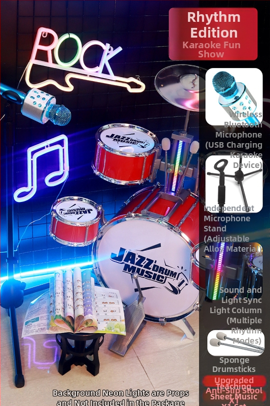 Detský bubnový set pre začiatočníkov — plastový západný perkusný nástroj, pre deti 4–6 rokov, rozmery 38×23,5×80 cm, 3C certifikát kód 2021152202035843