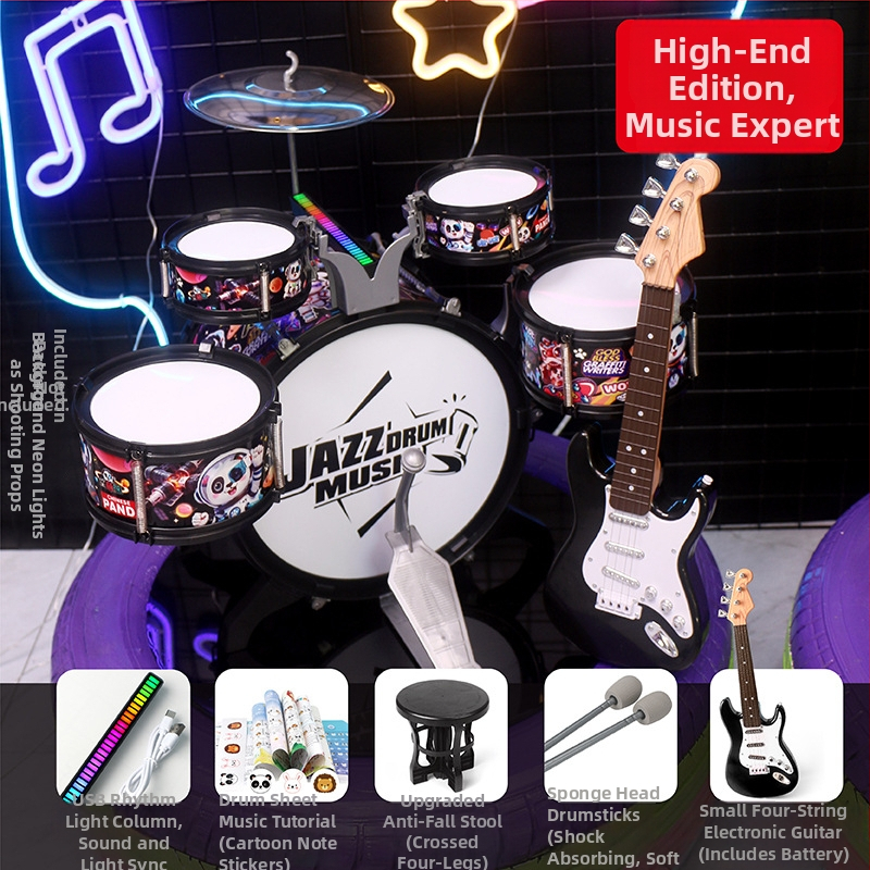 Detský bubnový set pre začiatočníkov — plastový západný perkusný nástroj, pre deti 4–6 rokov, rozmery 38×23,5×80 cm, 3C certifikát kód 2021152202035843