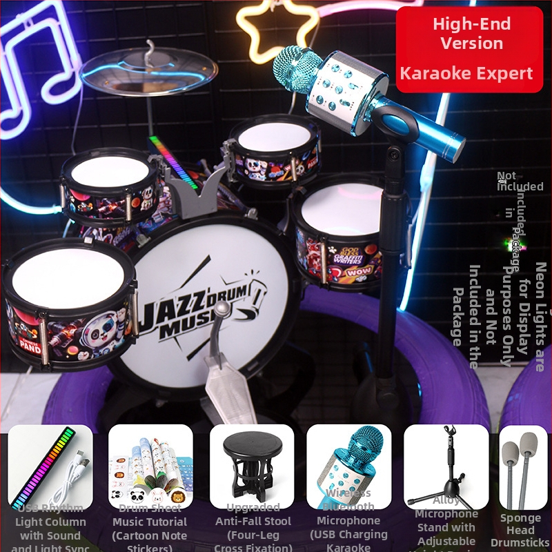 Detský bubnový set pre začiatočníkov — plastový západný perkusný nástroj, pre deti 4–6 rokov, rozmery 38×23,5×80 cm, 3C certifikát kód 2021152202035843