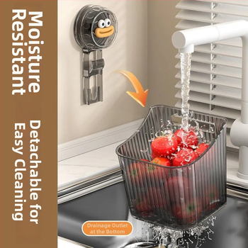 Coș de depozitare montat pe perete, cu ventuză – pentru ceapă, ghimbir și usturoi; metal, stil japonez