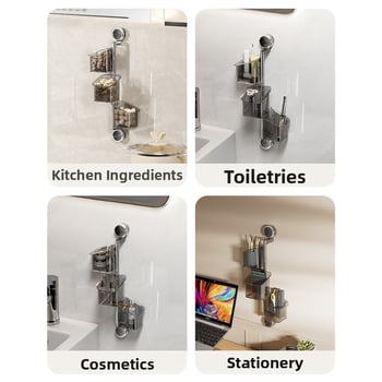 Raft de perete rotativ pentru depozitarea cepei, ghimbirului și usturoiului — organizator plastic cu 3 niveluri, cu ventuză