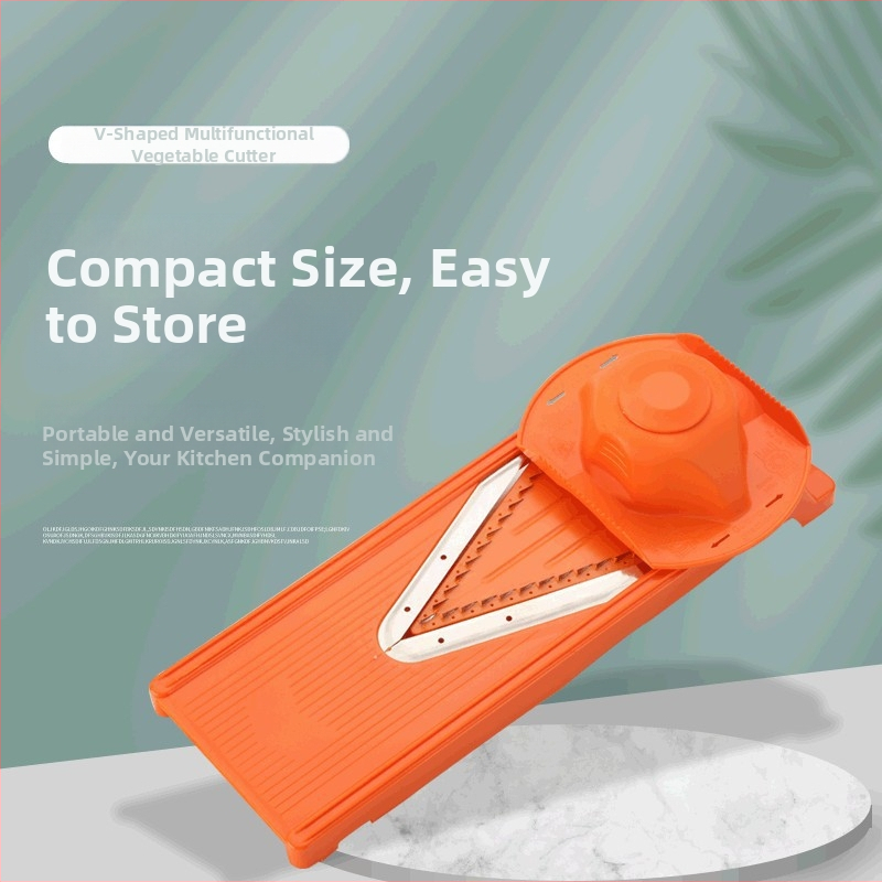 Tăietor de legume multifuncțional în formă de V — tăiere felii, răzuit și tăiere în fâșii; ABS și oțel inoxidabil; lansat toamna 2016