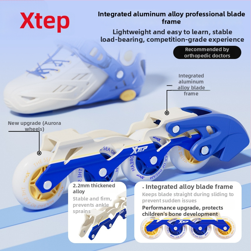 Xtep Detské korčule na kolieskach – PVC vrchnok, TPR podrážka, kolieska v jednom rade, PU kolieska