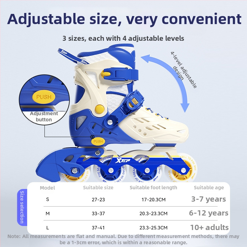 Xtep Detské korčule na kolieskach – PVC vrchnok, TPR podrážka, kolieska v jednom rade, PU kolieska
