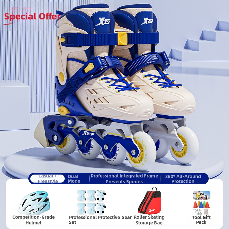 Xtep Detské korčule na kolieskach – PVC vrchnok, TPR podrážka, kolieska v jednom rade, PU kolieska