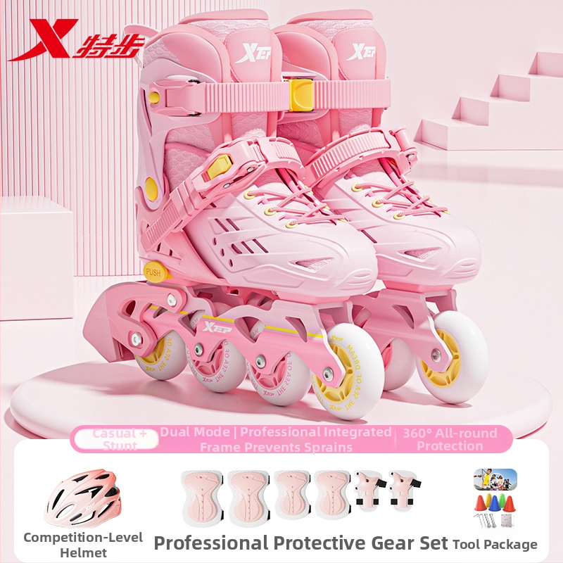 Xtep Detské korčule na kolieskach – PVC vrchnok, TPR podrážka, kolieska v jednom rade, PU kolieska