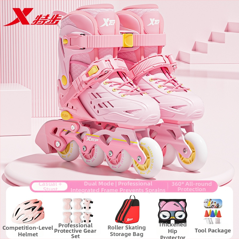 Xtep Detské korčule na kolieskach – PVC vrchnok, TPR podrážka, kolieska v jednom rade, PU kolieska