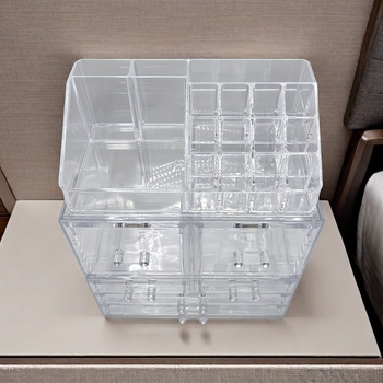 Десктопен многослоен органайзер с чекмеджета за козметика и бижута, прозрачен PS материал, персонализиран с лого, скандинавски стил