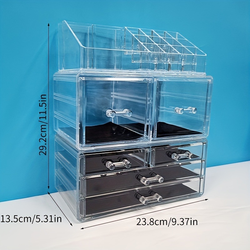 Десктопен многослоен органайзер с чекмеджета за козметика и бижута, прозрачен PS материал, персонализиран с лого, скандинавски стил