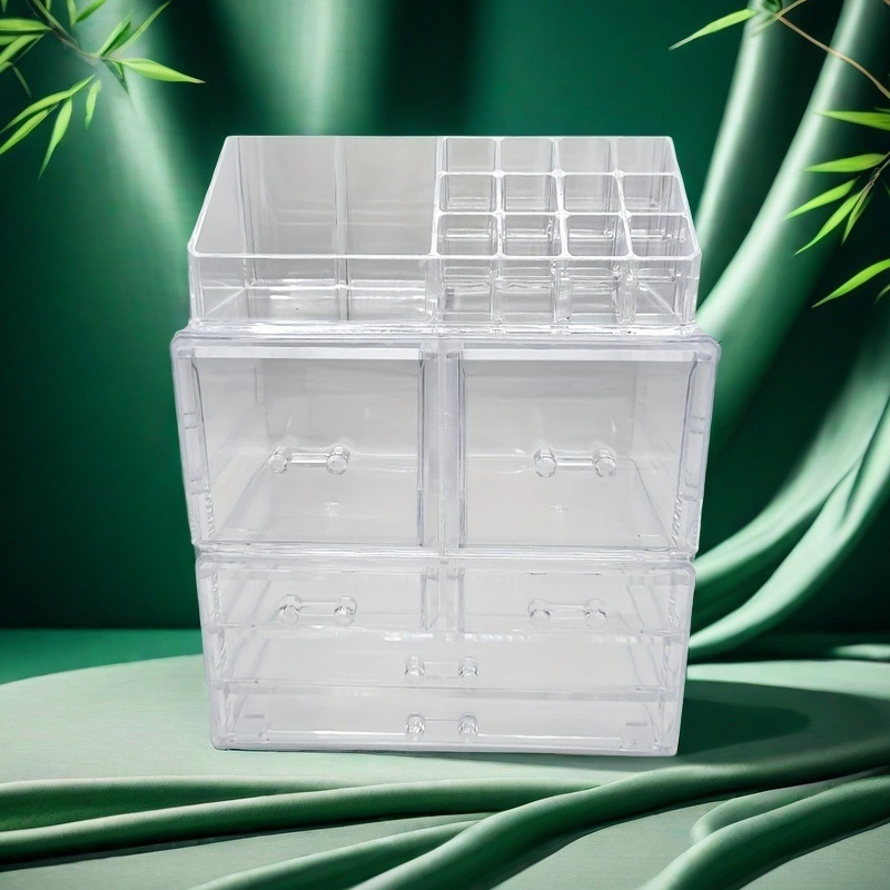 Десктопен многослоен органайзер с чекмеджета за козметика и бижута, прозрачен PS материал, персонализиран с лого, скандинавски стил