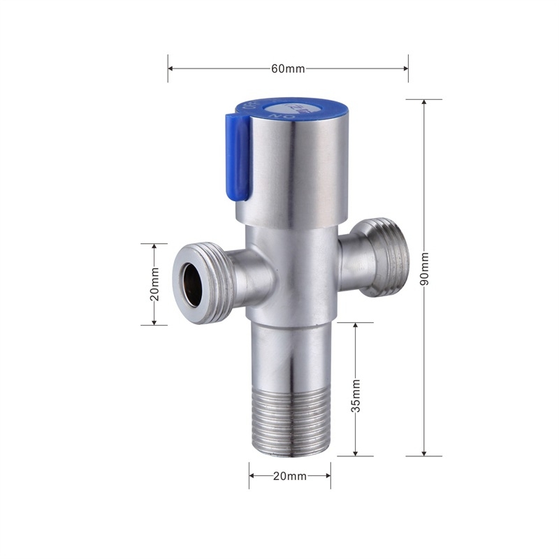 Uglovni ventil od nehrđajućeg čelika 304, trokraki, Ø15 mm, zidna montaža