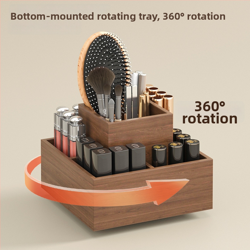Cutie de depozitare pentru ruj cu organizator rotativ de machiaj, placă densitate, stil chinezesc nou, culoare uniformă, capacitate 1
