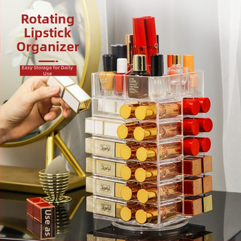 Κιβώτιο αποθήκευσης κραγιόν για επιτραπέζιο ράφι καλλυντικών με περιστροφή 360°, υλικό PS, οργανωτής με περισσότερα από 3 επίπεδα για κραγιόν και lip gloss