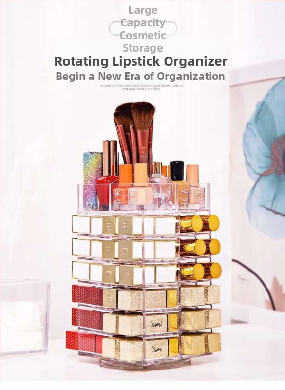Κιβώτιο αποθήκευσης κραγιόν για επιτραπέζιο ράφι καλλυντικών με περιστροφή 360°, υλικό PS, οργανωτής με περισσότερα από 3 επίπεδα για κραγιόν και lip gloss