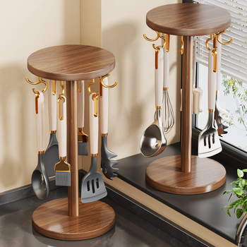 Organizator posuđa od masivnog drveta sa zidnim kukama i pločom na radnoj ploči, moderni minimalistički dizajn kuhinje, Linjia Xiaoz