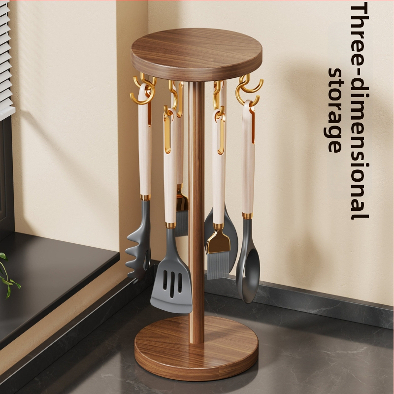 Organizator posuđa od masivnog drveta sa zidnim kukama i pločom na radnoj ploči, moderni minimalistički dizajn kuhinje, Linjia Xiaoz