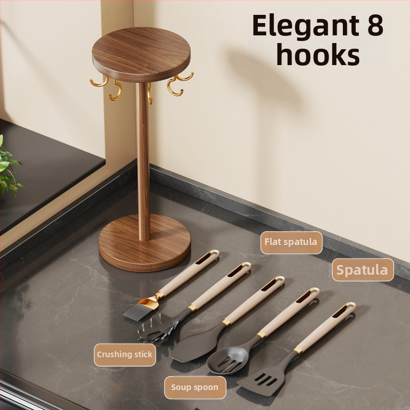 Organizator posuđa od masivnog drveta sa zidnim kukama i pločom na radnoj ploči, moderni minimalistički dizajn kuhinje, Linjia Xiaoz