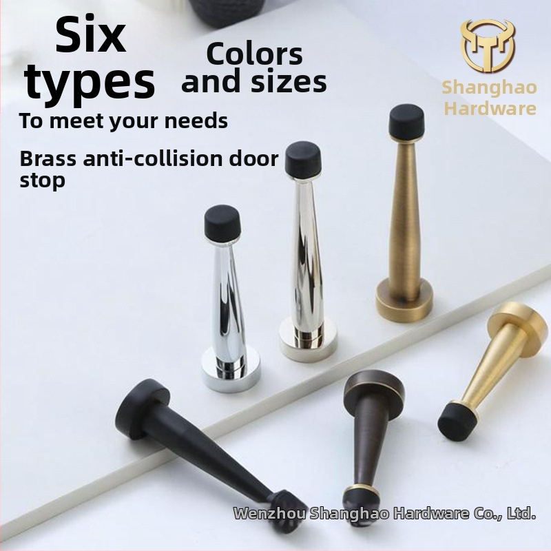 Mosadzový horný doraz dverí, gumový omezovač, nástenná montáž, predĺženie bez vŕtania