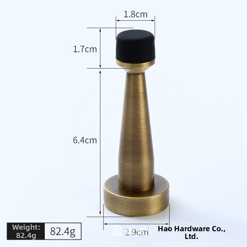 Mosadzový horný doraz dverí, gumový omezovač, nástenná montáž, predĺženie bez vŕtania