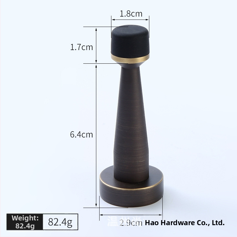 Mosadzový horný doraz dverí, gumový omezovač, nástenná montáž, predĺženie bez vŕtania