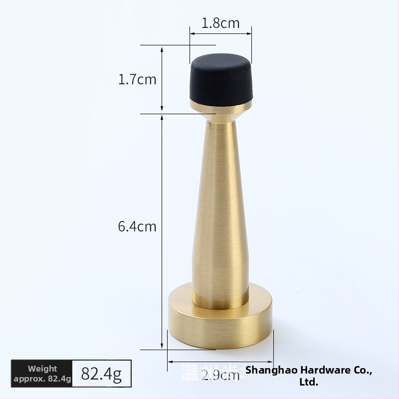 Mosadzový horný doraz dverí, gumový omezovač, nástenná montáž, predĺženie bez vŕtania