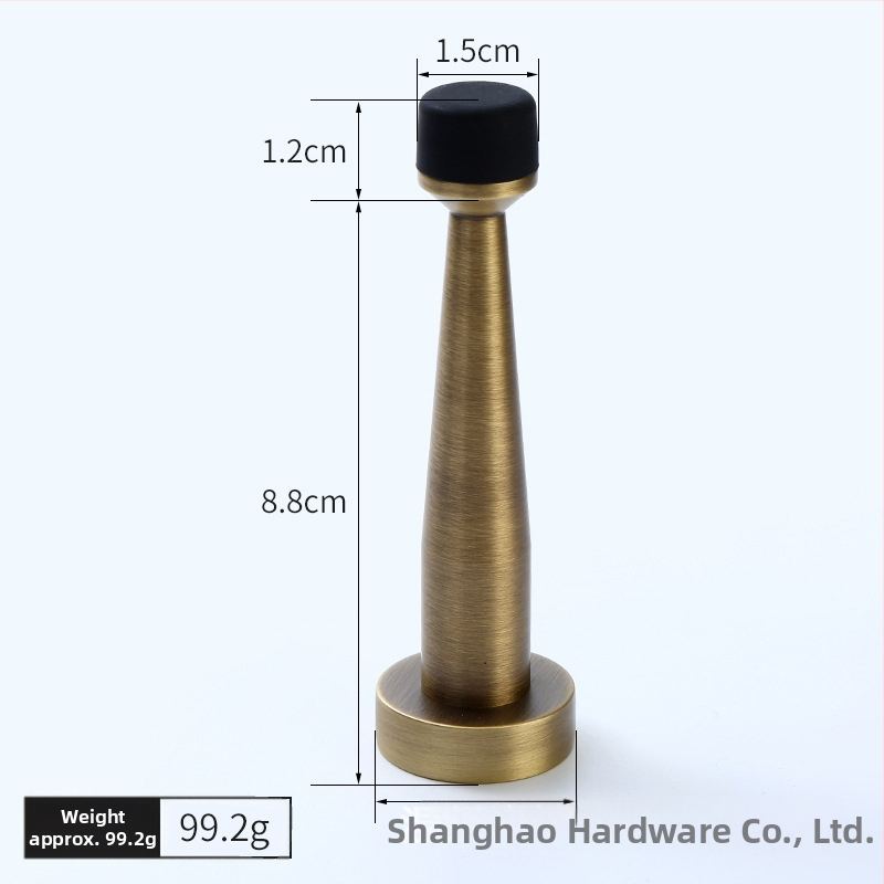 Mosadzový horný doraz dverí, gumový omezovač, nástenná montáž, predĺženie bez vŕtania