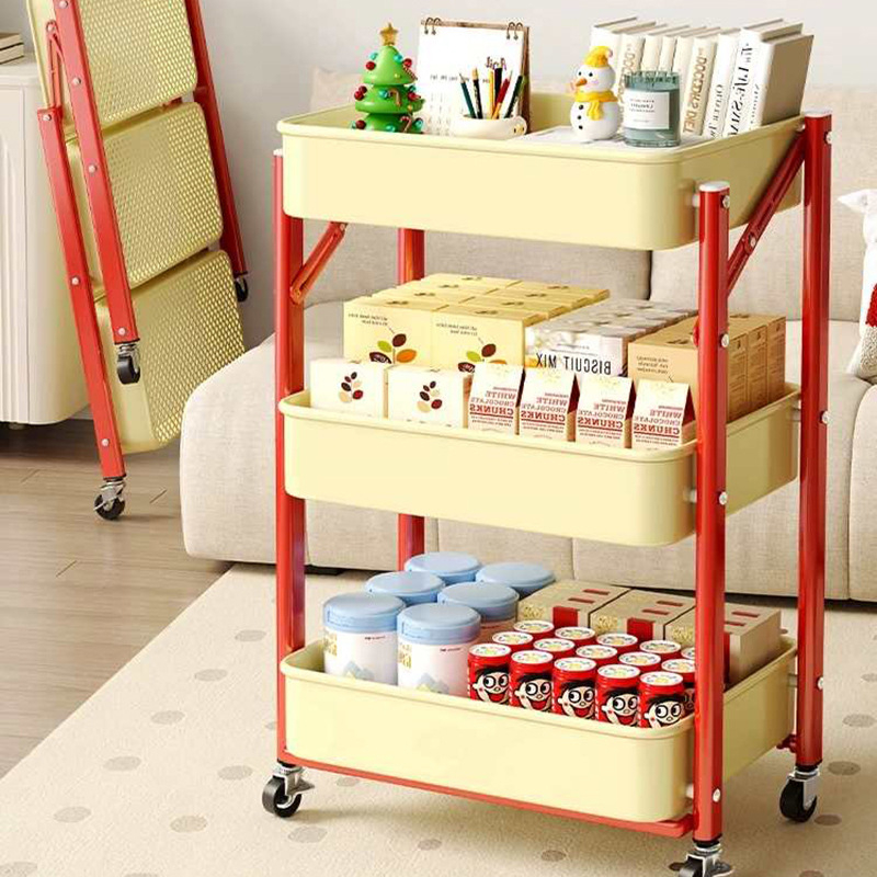 Troslojno sklopivo metalno kolica za pohranu, modernog minimalističkog stila, pogodna za kuhinju i dnevni boravak