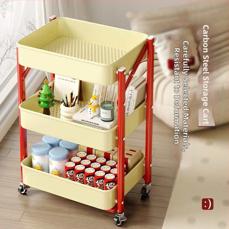 Troslojno sklopivo metalno kolica za pohranu, modernog minimalističkog stila, pogodna za kuhinju i dnevni boravak