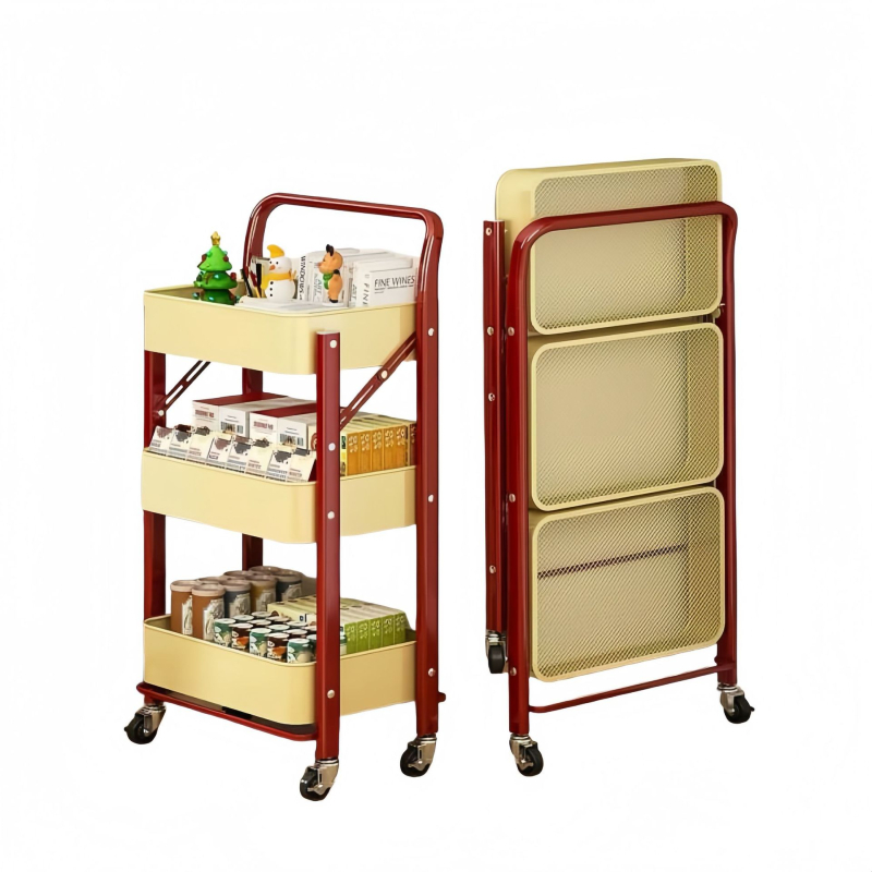 Troslojno sklopivo metalno kolica za pohranu, modernog minimalističkog stila, pogodna za kuhinju i dnevni boravak