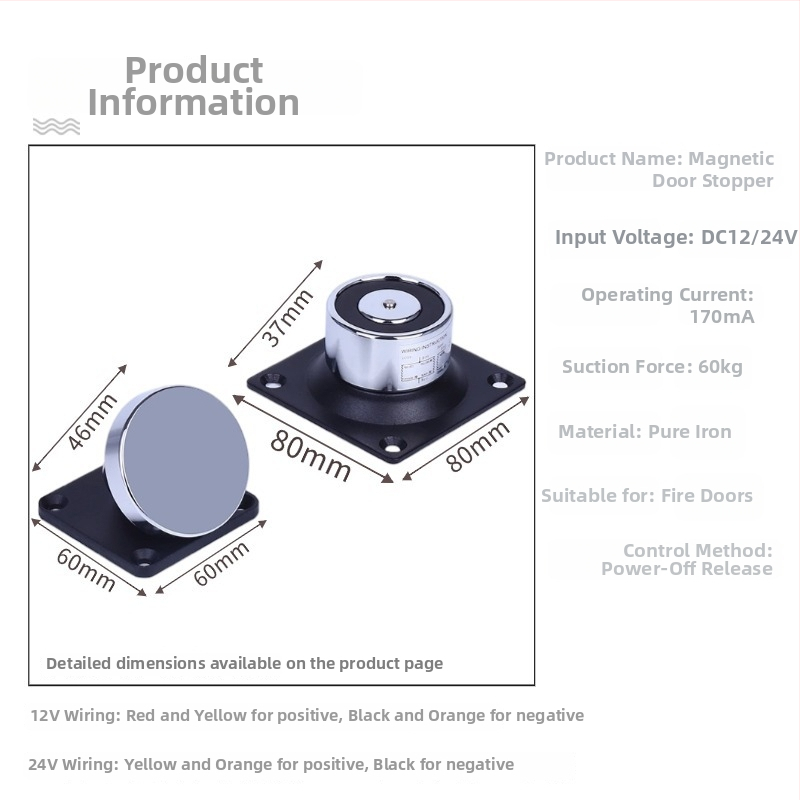 F34 Elektromagnetické zariadenie na uvoľnenie dverí pre bezrámové sklenené dvere proti požiaru, zliatina zinku, povrchová úprava pečená farba, nástenný montážny typ, moderný minimalistický štýl