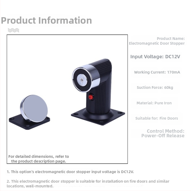 F34 Elektromagnetické zariadenie na uvoľnenie dverí pre bezrámové sklenené dvere proti požiaru, zliatina zinku, povrchová úprava pečená farba, nástenný montážny typ, moderný minimalistický štýl
