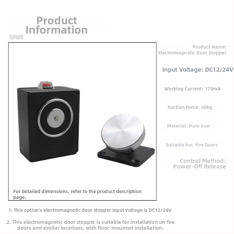 F34 Elektromagnetické zariadenie na uvoľnenie dverí pre bezrámové sklenené dvere proti požiaru, zliatina zinku, povrchová úprava pečená farba, nástenný montážny typ, moderný minimalistický štýl