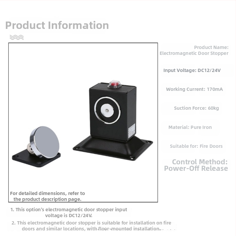 F34 Elektromagnetické zariadenie na uvoľnenie dverí pre bezrámové sklenené dvere proti požiaru, zliatina zinku, povrchová úprava pečená farba, nástenný montážny typ, moderný minimalistický štýl