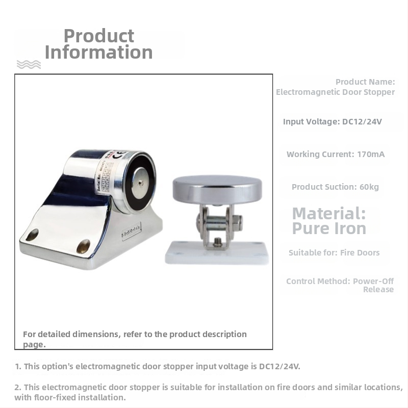 F34 Elektromagnetické zariadenie na uvoľnenie dverí pre bezrámové sklenené dvere proti požiaru, zliatina zinku, povrchová úprava pečená farba, nástenný montážny typ, moderný minimalistický štýl