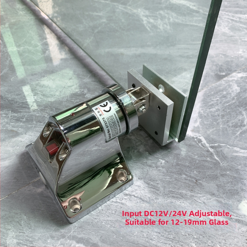 F34 Elektromagnetické zariadenie na uvoľnenie dverí pre bezrámové sklenené dvere proti požiaru, zliatina zinku, povrchová úprava pečená farba, nástenný montážny typ, moderný minimalistický štýl