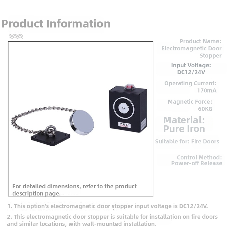 F34 Elektromagnetické zariadenie na uvoľnenie dverí pre bezrámové sklenené dvere proti požiaru, zliatina zinku, povrchová úprava pečená farba, nástenný montážny typ, moderný minimalistický štýl