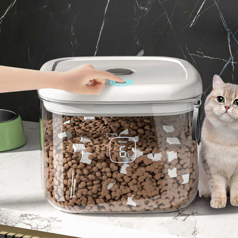 Kontejner za skladištenje hrane za mačke i pse, otporan na vlagu, insektima, vakuumsko zatvaranje, višekanalni odjeljci, PET plastika, 9–10 L, marka Yiqing (moguć ispis loga)