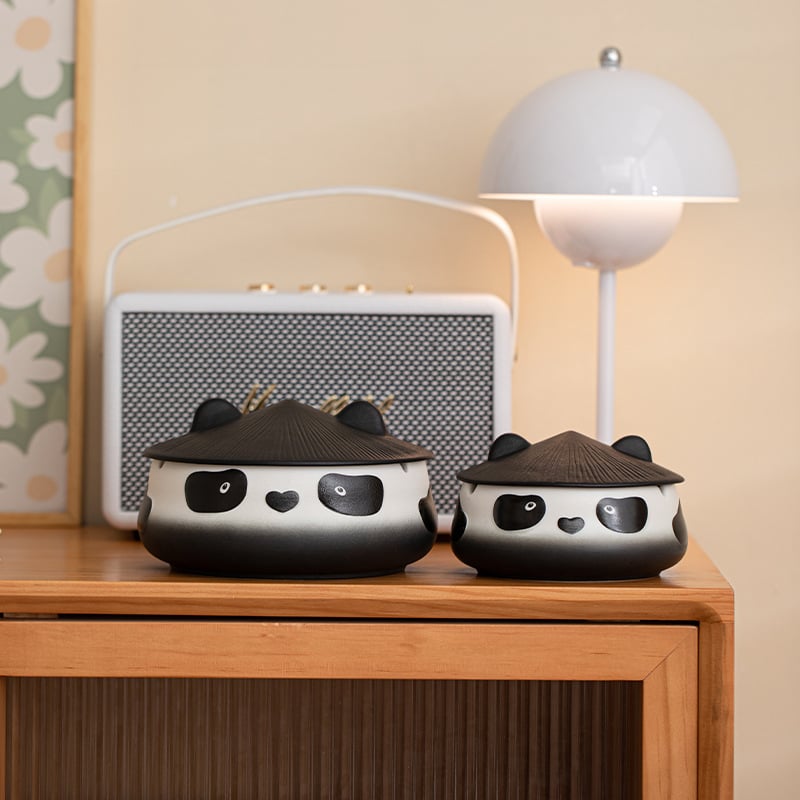 Keramički pepeljara s poklopcem u dizajnu panda – ponovno upotrebljiv, jednostavan stil, mogućnost tiskanja logotipa, pogodna za kućnu i uredsku dekoraciju