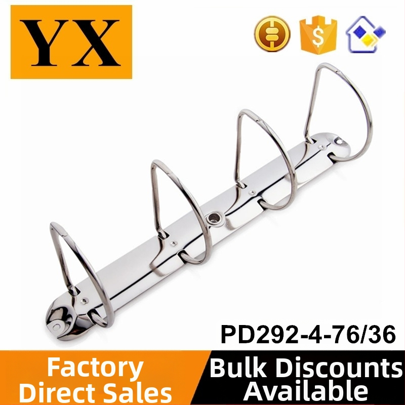 4-ručni D-prsten metalni klip za fascikle, PD292-4-76/36 — unutarnji promjer rupe 76 mm; donja širina 36 mm; duljina klipa 292 mm