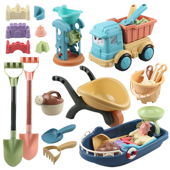 Σετ παραλίας με φτυάρι για άμμο και εργαλεία σκαψίματος, πλαστικό, για παιχνίδι στην άμμο και στο νερό, κατάλληλο για παιδιά 4–6 ετών, με καρότσι άμμου