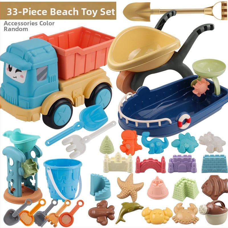 Σετ παραλίας με φτυάρι για άμμο και εργαλεία σκαψίματος, πλαστικό, για παιχνίδι στην άμμο και στο νερό, κατάλληλο για παιδιά 4–6 ετών, με καρότσι άμμου