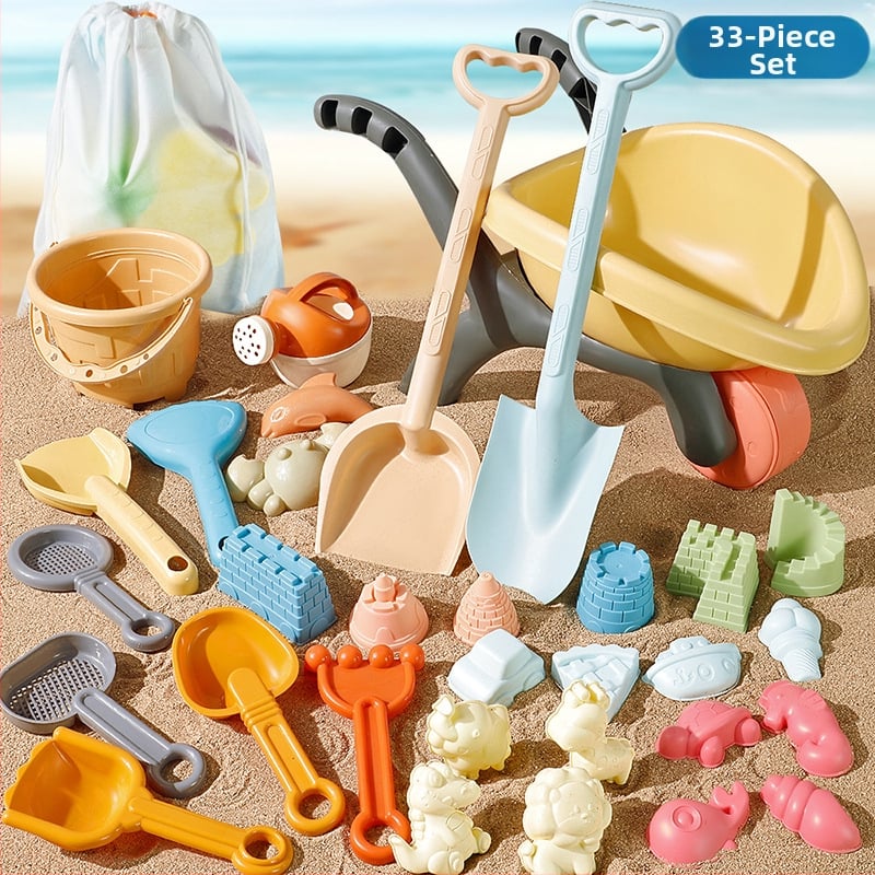 Σετ παραλίας με φτυάρι για άμμο και εργαλεία σκαψίματος, πλαστικό, για παιχνίδι στην άμμο και στο νερό, κατάλληλο για παιδιά 4–6 ετών, με καρότσι άμμου