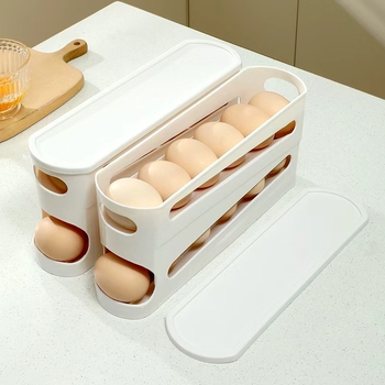 Műanyagból készült kettőszintes tojás-tároló a hűtő oldalajtajához, nagy kapacitású, automata tojásgurító konténer
