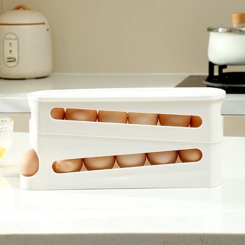 Műanyagból készült kettőszintes tojás-tároló a hűtő oldalajtajához, nagy kapacitású, automata tojásgurító konténer