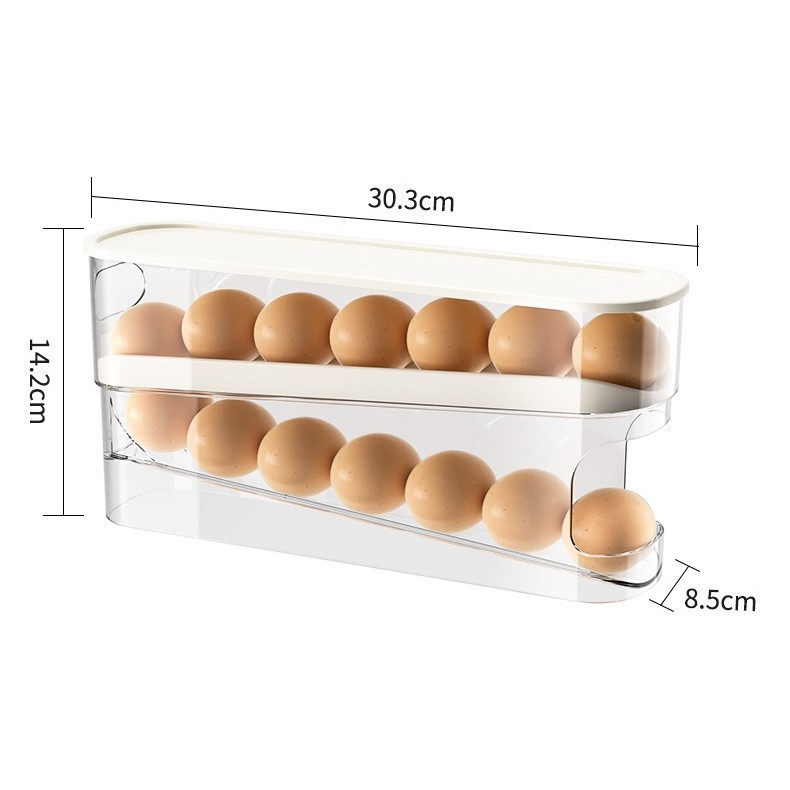 Műanyagból készült kettőszintes tojás-tároló a hűtő oldalajtajához, nagy kapacitású, automata tojásgurító konténer