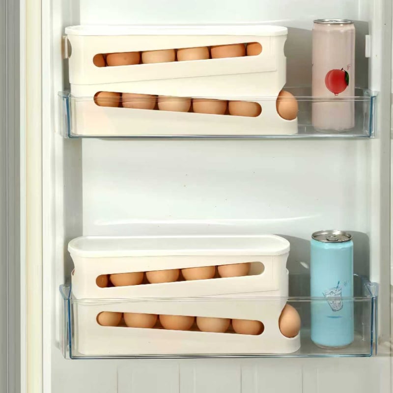 Műanyagból készült kettőszintes tojás-tároló a hűtő oldalajtajához, nagy kapacitású, automata tojásgurító konténer