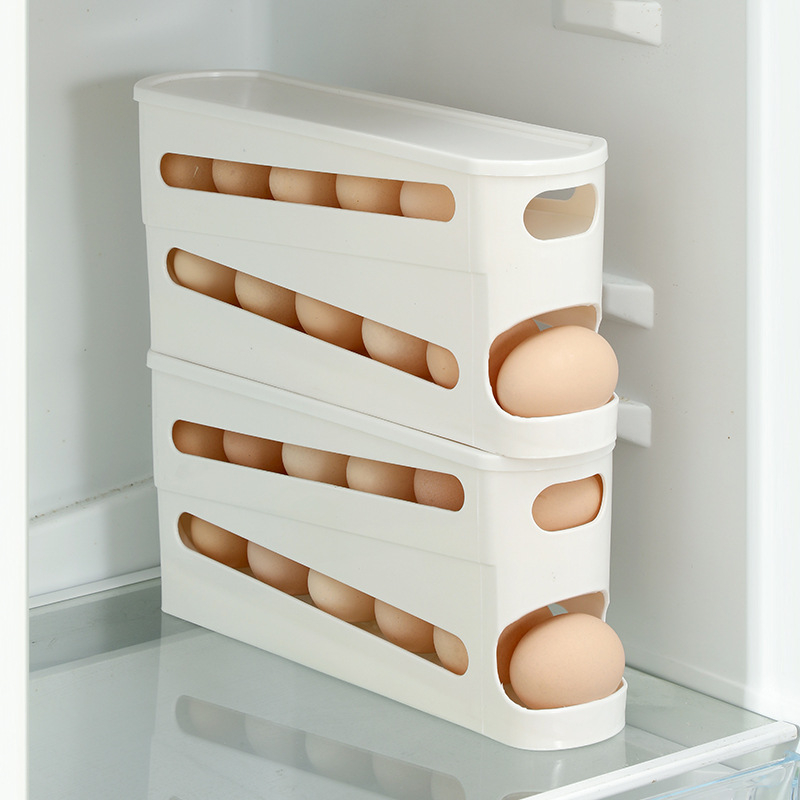 Műanyagból készült kettőszintes tojás-tároló a hűtő oldalajtajához, nagy kapacitású, automata tojásgurító konténer