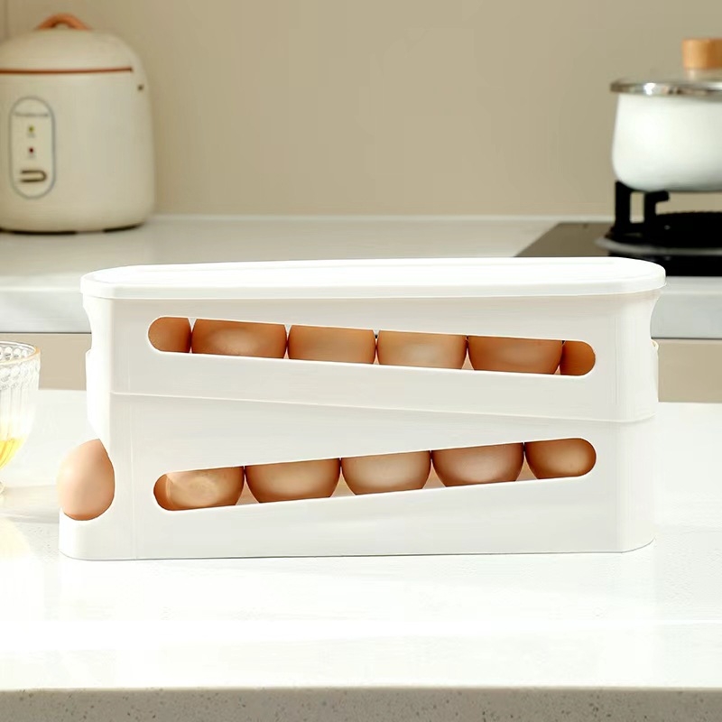 Műanyagból készült kettőszintes tojás-tároló a hűtő oldalajtajához, nagy kapacitású, automata tojásgurító konténer