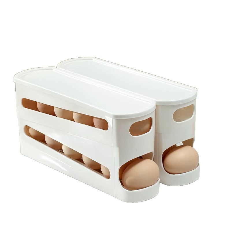 Műanyagból készült kettőszintes tojás-tároló a hűtő oldalajtajához, nagy kapacitású, automata tojásgurító konténer
